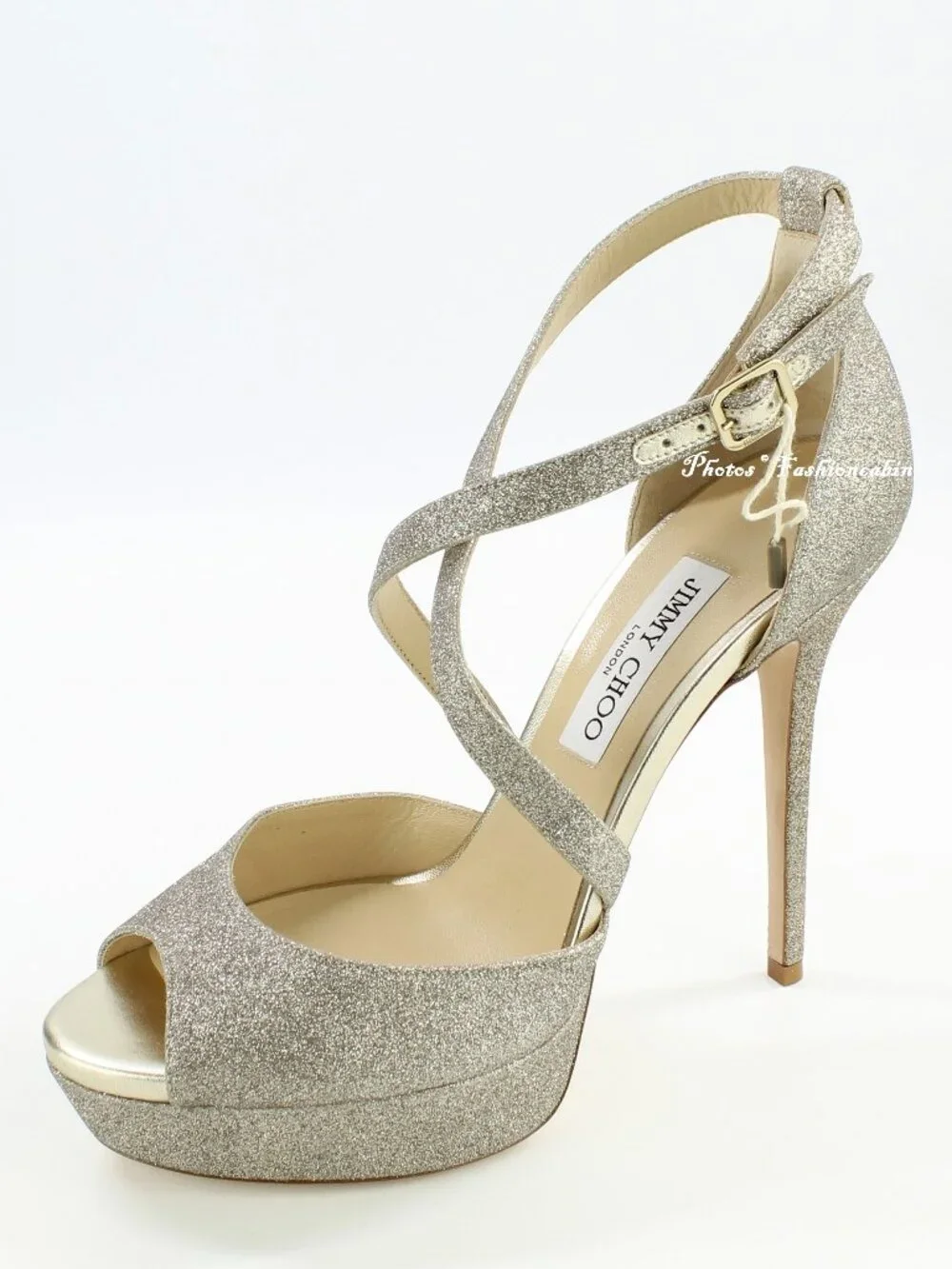 NEW JIMMY CHOO Jenique 125 Glittered Platform Sandals, EU 41, Platinum Ice